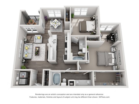 Floor plan for 2 beds, 2 baths, 1239 sqft